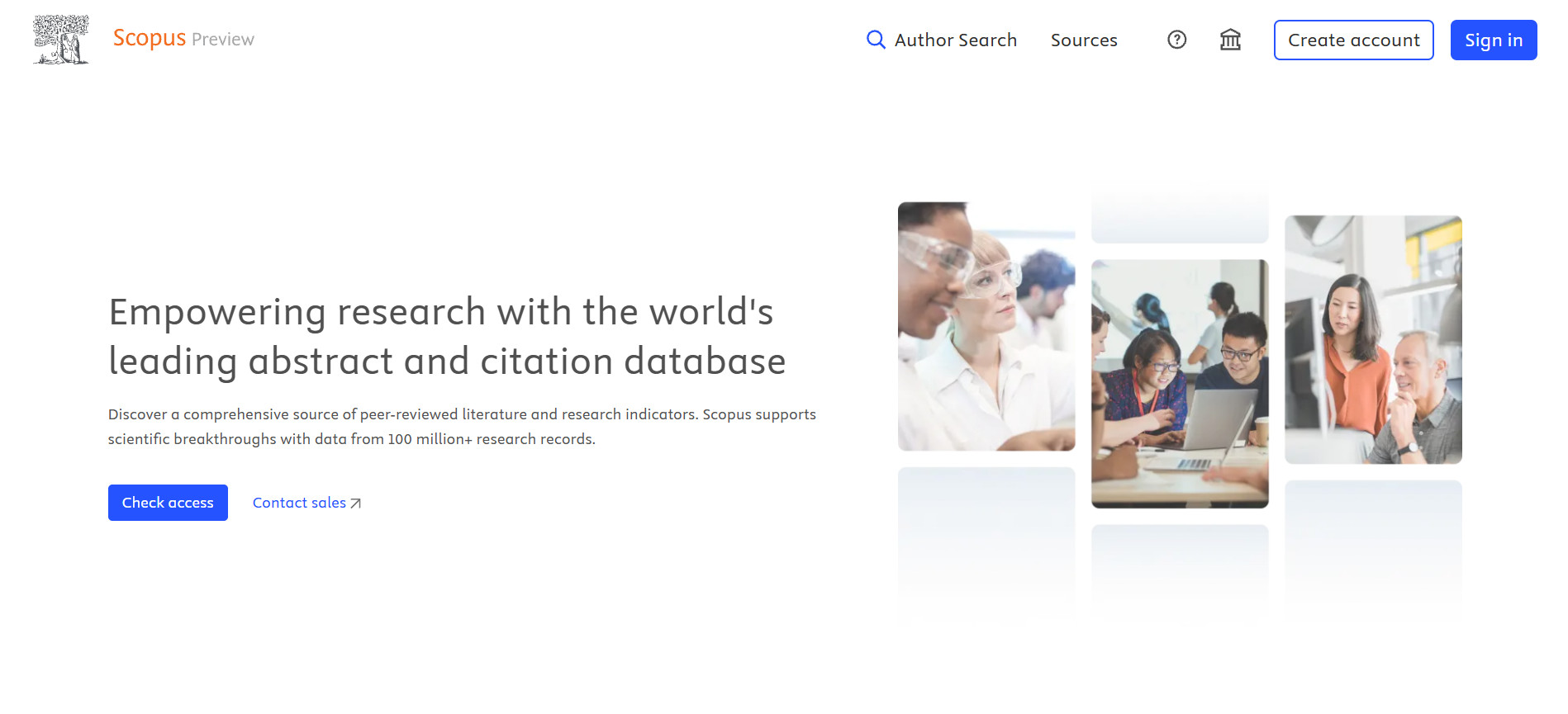 نمایی از صفحه اصلی پایگاه Scopus Preview و محیط جستجوی Scopus