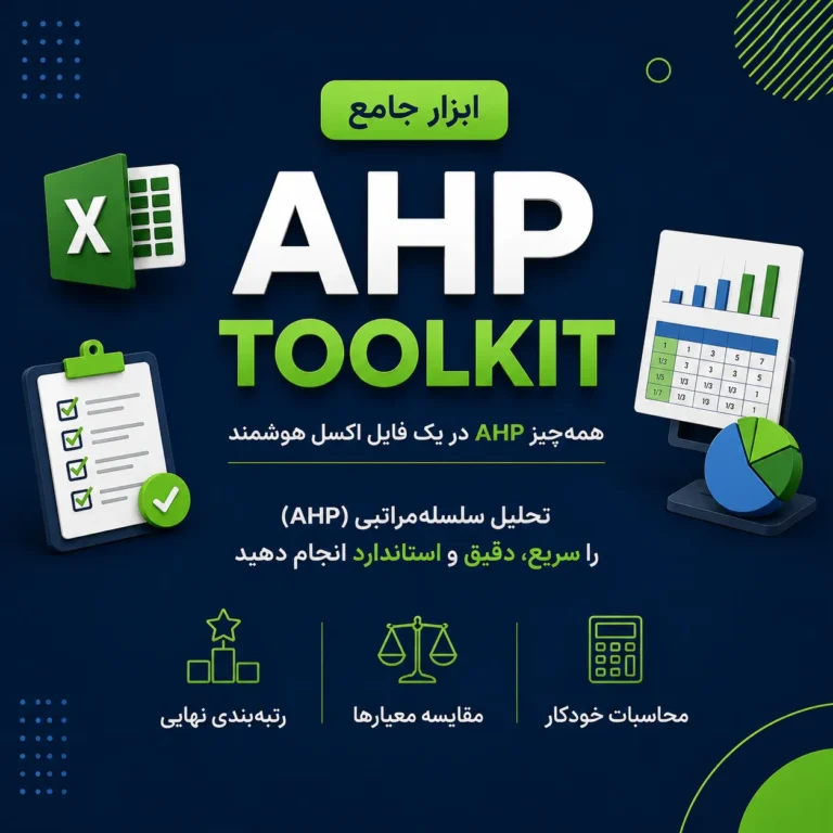 قالب آماده AHP در اکسل — مناسب پایان‌نامه، مقاله و تصمیم‌گیری چندمعیاره