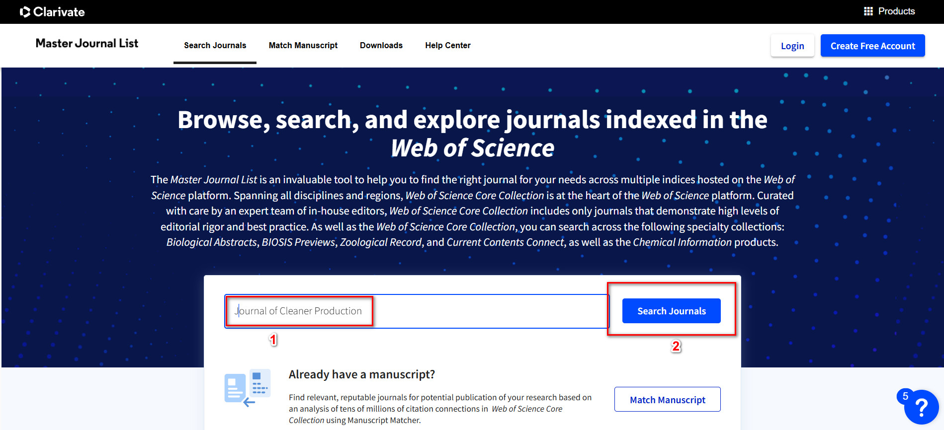 صفحه اصلی Master Journal List با باکس جست‌وجو