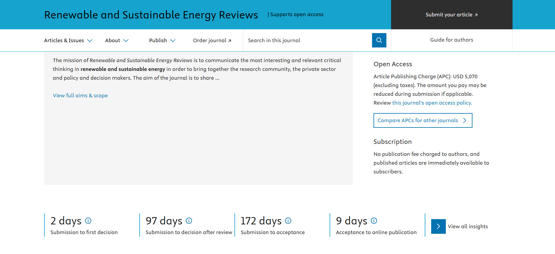 زمان‌بندی بررسی مقاله در ژورنال Renewable and Sustainable Energy Reviews