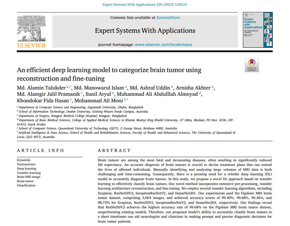 صفحه اول مقاله An efficient deep learning model to categorize brain tumor using reconstruction and fine-tuning
