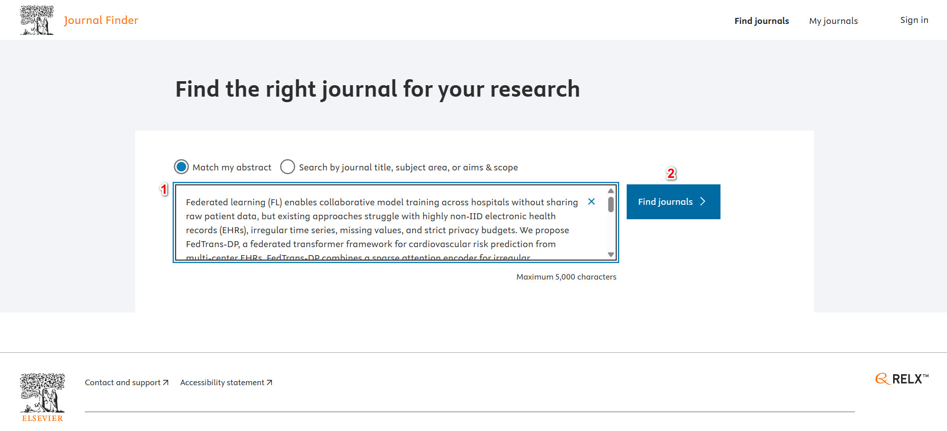 وارد کردن چکیده مقاله در Elsevier Journal Finder