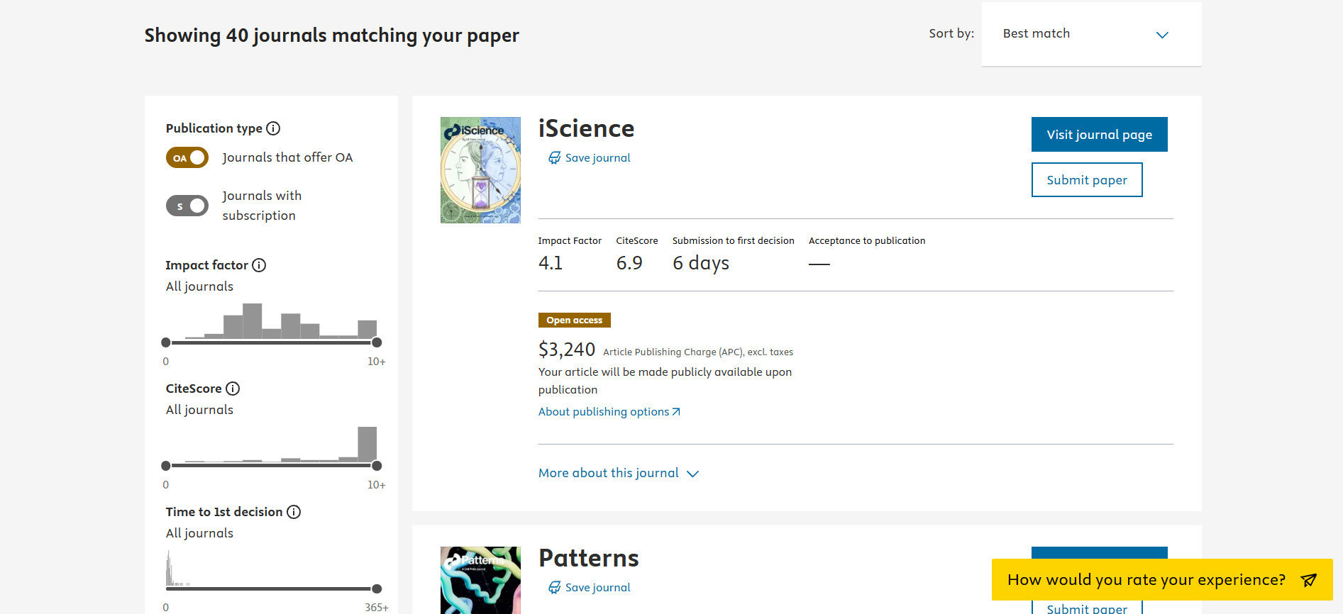 نتایج پیشنهادی Elsevier Journal Finder